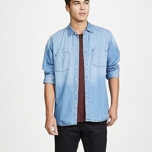 FRAME Men’s Long Sleeve Double Patch Pocket Shirt in Indigo Size S